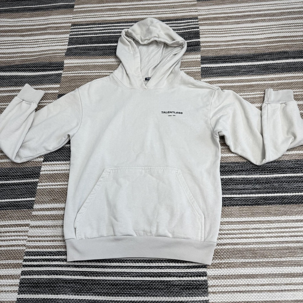 Talentless Hoodie Mens Medium Beige Pullover Graphic Kangaroo Pocket Since 1983